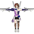 Female Game Character With Brown Hair Red Accessory White Wings And Purple Dress