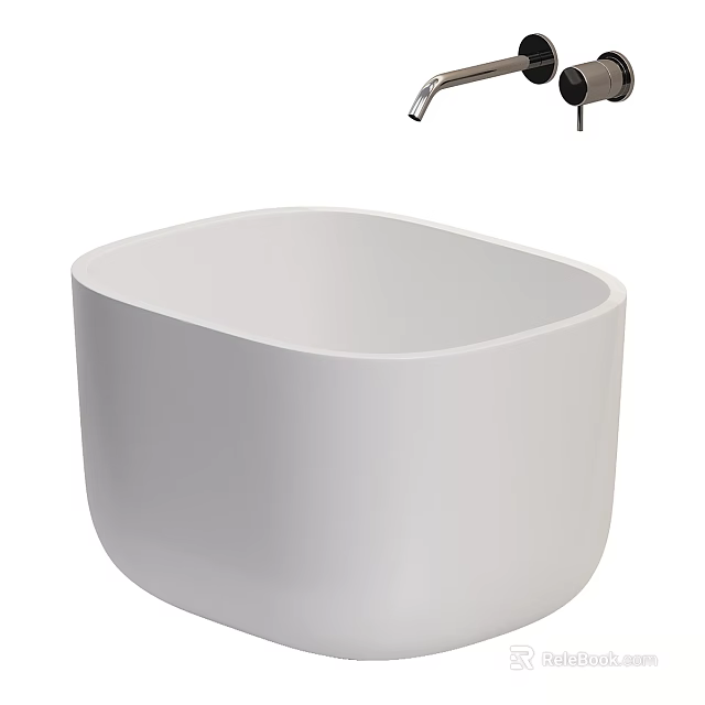 Modern White Ceramic Above Counter Wash Basin For Bathroom With Chrome Faucet 3d model 