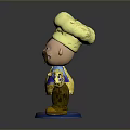 Playful Cartoon Chef Figurine Wearing Yellow Uniform Hat Gloves And Blue Base