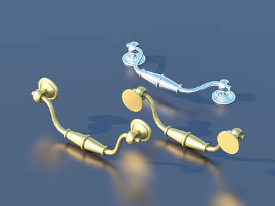 Stylish Modern Door Handles With Brass And Chrome Finishes And Curved Decorative Designs 3d model