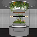 Indoor Landscape Design With Circular Structure Green Plants Orange Pink Flowers And Illuminated Yellow Ring