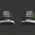 Dark Gray Sporty Sneakers With White Sole And Green Yellow Stripes For Casual Wear