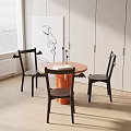 Round Orange Dining Table Set With Black Bat Wing Design Chairs 3d model