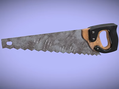 Hand Saw With Metal Serrated Blade And Wooden Black Handle 3d model