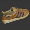 Vintage Orange Sneakers With Blue Stripes Purple Laces And White Sole Design