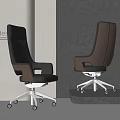 Modern Leather Office Chair in Black and Brown with Swivel Metal Base and Wheels