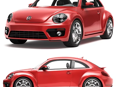 Red Volkswagen Beetle Two Door Car Exterior Design And Styling Features 3d model
