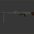Vintage Machine Gun Weapon With Tripod Stand Ventilated Barrel Green Magazine And Wooden Stock