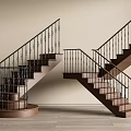 Elegant Modern Double Staircase Design With Wooden Steps And Metal Railings