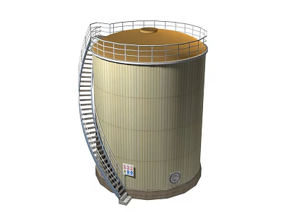 Industrial Storage Tank With Metal Structure Staircase Top Railing And Gauge 3d model