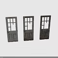 Three Old Weathered Wooden Doors With Glass Panes And Paneled Surfaces
