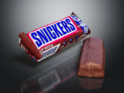 Classic Snickers Chocolate Bar Wrapped Package and Unwrapped Tasty Sweet Snack 3d model