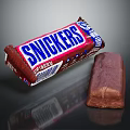 Classic Snickers Chocolate Bar Wrapped Package and Unwrapped Tasty Sweet Snack