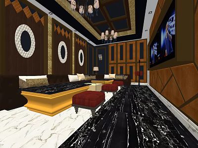 KTV Luxury Interior Design With Comfortable Sofas Large TV And Elegant Decor 3d model