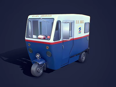 Blue And White Three Wheel Taxi Vehicle With LAS VEGAS Sign And Open Cabin 3d model