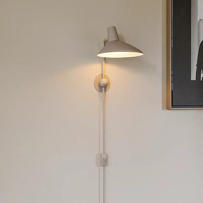 Minimalist Wall Lamp With White Lampshade On Light Colored Wall Near Hanging 3d model