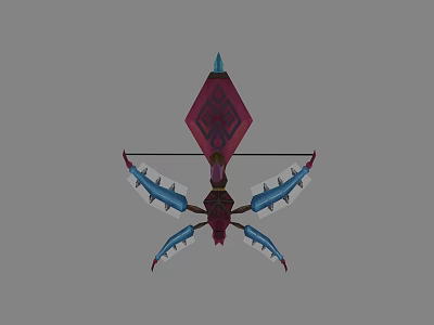 Intricate Fantasy Bow With Diamond Shaped Decoration And Blue Purple Wing Like Design 3d model