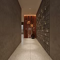 Modern Interior Corridor Design Featuring Perforated Screen Ceramic Jar Lit Wall Panels And Terrazzo Floor