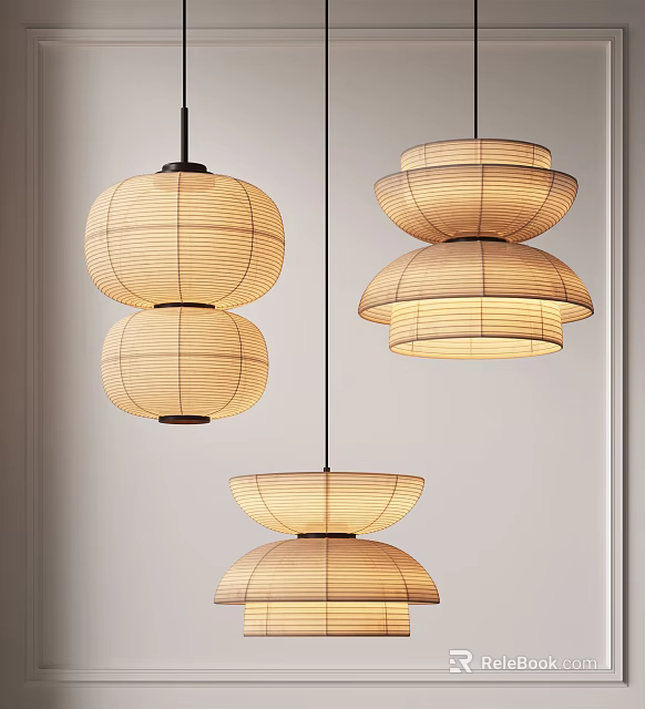 Unique Layered Bamboo Woven Pendant Lights With Warm Beige Shade For Modern Living Spaces 3d model 