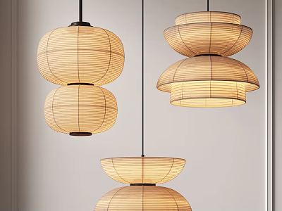 Unique Layered Bamboo Woven Pendant Lights With Warm Beige Shade For Modern Living Spaces 3d model