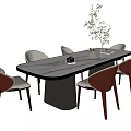 Modern Dining Table Set With Light Marble Top Silver Base And Mixed Color Chairs 3d model