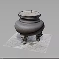 Traditional Bronze Incense Burner With Three Legged Design On Square Stone Slab Base
