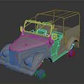Vintage Silver Car With Green Doors Seats Open Top And Purple Wheels