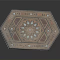 Decorative Octagonal Storage Box With Intricate Inlaid Geometric Patterns And Colorful Details