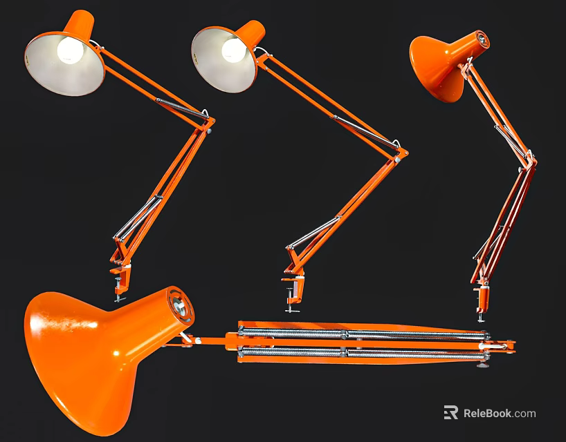 Orange Unconventional Shape Desk Lamp With Adjustable Arm For Task Lighting 3d model 