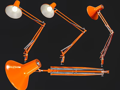 Orange Unconventional Shape Desk Lamp With Adjustable Arm For Task Lighting 3d model