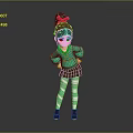 Woman In Green Hoodie Brown Skirt Striped Tights With Red Bow And Ponytail