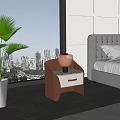 Brown White Bedside Table With Copper Glass Lamp Marble Top By Window With City View