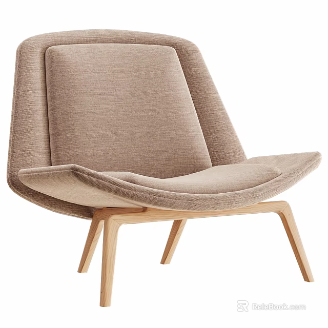 Modern Fabric Upholstered Lounge Chair With Wooden Legs And Cozy Design 3d model 