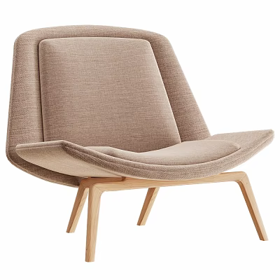 Modern Fabric Upholstered Lounge Chair With Wooden Legs And Cozy Design 3d model