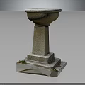 Classic Stone Water Basin Structure With Circular Bowl And Square Base Details 3d model