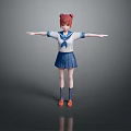 Cute Game Movie Character Wearing Blue White Sailor Uniform With Red Hair And Arms Outstretched