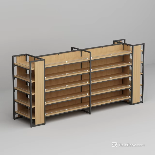 Wooden Layered Display Shelves With Black Metal Frames For Retail Store 3d model 