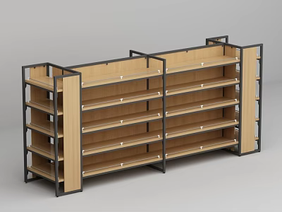 Wooden Layered Display Shelves With Black Metal Frames For Retail Store 3d model