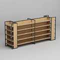 Wooden Layered Display Shelves With Black Metal Frames For Retail Store