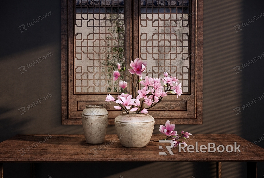 New Chinese Floriculture New Chinese Magnolia Flower-arranging New Chinese Vase Floriculture Zen Floriculture Pink Magnolia Flower-arranging Ceramic Vase Ornaments model