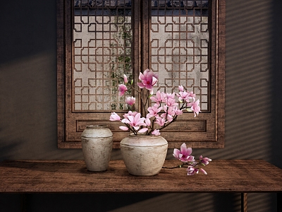 New Chinese Floriculture New Chinese Magnolia Flower-arranging New Chinese Vase Floriculture Zen Floriculture Pink Magnolia Flower-arranging Ceramic Vase Ornaments model