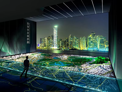 Urban Planning Model Display With Night City View Green Areas Roads And Interactive Background 3d model