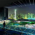 Urban Planning Model Display With Night City View Green Areas Roads And Interactive Background