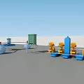 Industrial Machinery Setup With Blue Containers Green Units And Yellow Components