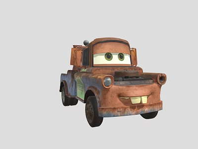Animated Rustic Brown Truck Character With Big Eyes And Friendly Smile 3d model