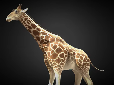 Realistic Giraffe 3D Model With Brown White Spots And Long Neck Standing On Black Background 3d model