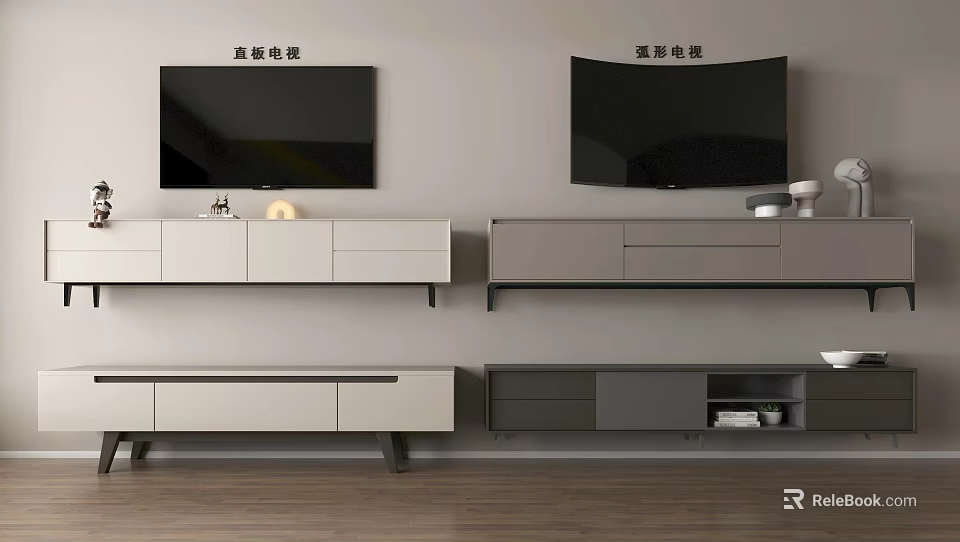 Modern TV Stand Straight Leg and Floor Standing Gray White with Storage Drawers and Cabinets 3d model 