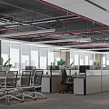 Modern Public Office Space Featuring Open Workstations Chairs Green Plants Large Windows And City View