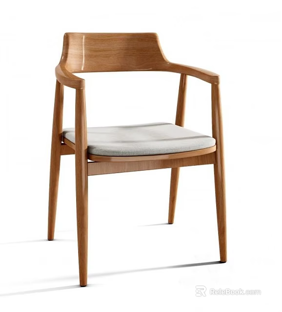 Modern Wooden Dining Chair With Padded Seat Armrests And Elegant Design 3d model 