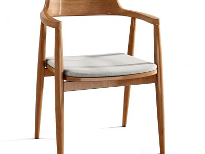 Modern Wooden Dining Chair With Padded Seat Armrests And Elegant Design 3d model